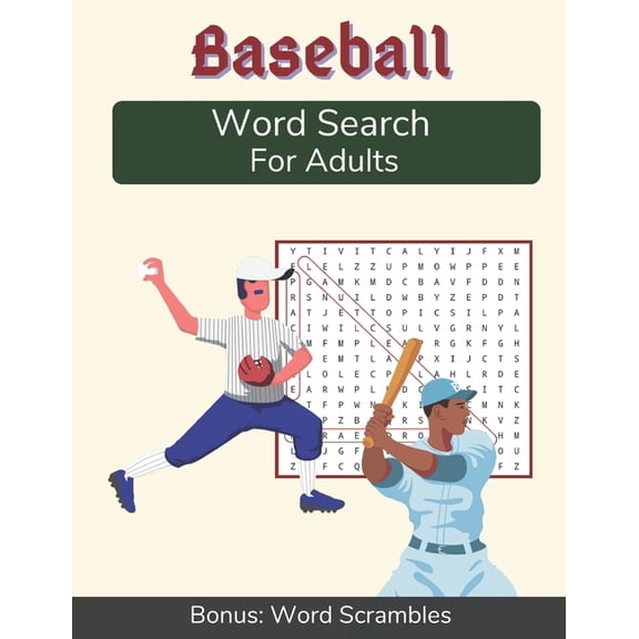 Baseball Word Search For Adults: Medium Difficulty Puzzle Book for Baseball Fans with Solutions Included, (Paperback)