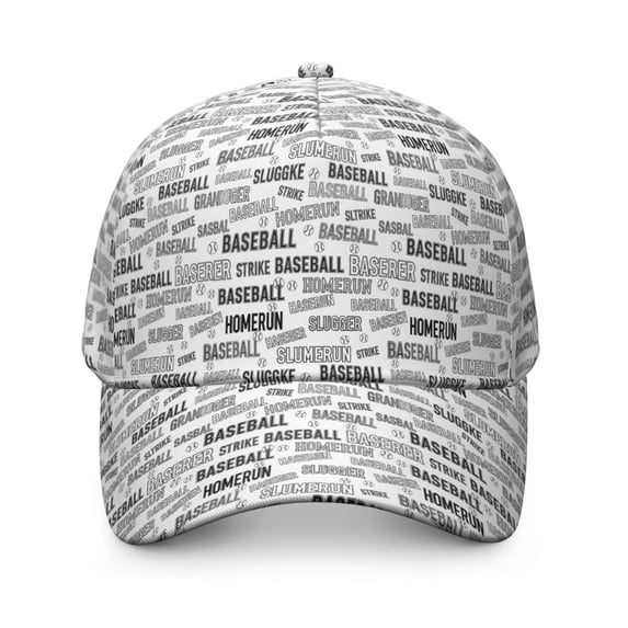 Baseball Words and Icons White Baseball Cap, Outdoor Travel Cap with ...
