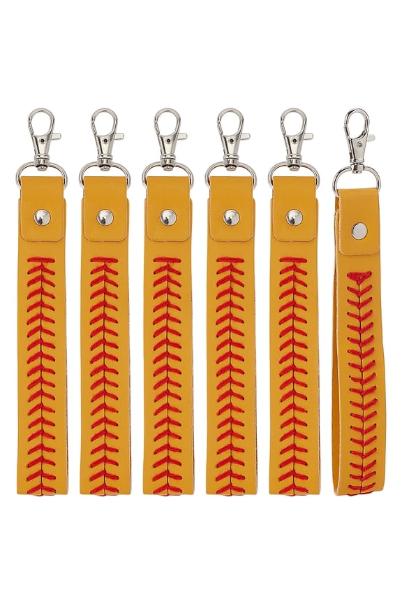 Baseball Wristlet Keychains Leather Baseballs Seamed Sports baseball Keychain for Purse Team Souvenir Gold