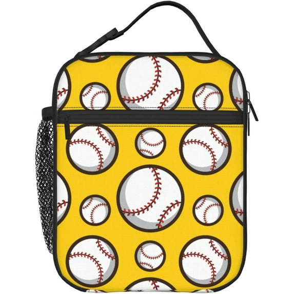 Baseball Yellow Insulated Lunch Box With Detachable Handle - Meal Tote Bag For Adults 10"Lx 8"Wx4"H
