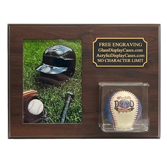 Baseball and 5" X 7" Photo Vertical Display Case Plaque. Engraved