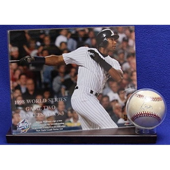 Baseball and 8" X 10" Photo Horizontal Desktop Display Case - Cherry Finish Wood Base and Frame - Free Engraving