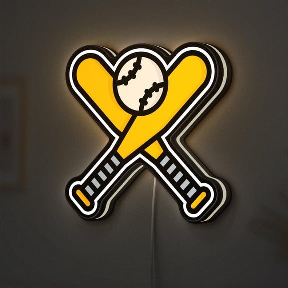 Baseball and Bat 3D Novelty Light Box for Sports Fans, Baseball Themed Lamp Decor for Game Rooms and Team Supporters (Width 12 inch, 30cm)