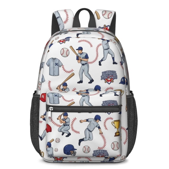 Baseball and Glove White Pattern 17" School Backpacks for Teens,Waterproof Oxford Fabric,S-Shape Padded Straps for School,Travel,Hiking,Camping