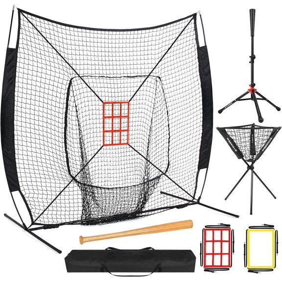 Baseball and Softball Practice Net 77ft - Portable Hitting, Pitching, Batting  Backstop With Tee, Ball , Bat and Strike Zone