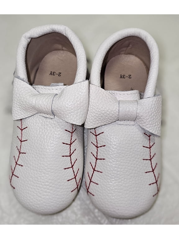 Baseball bow moccasin girls shoes 10 toddler (3-4Y)