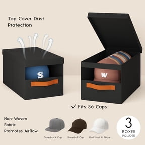 Baseball cap storage box -3 pieces of foldable protective cover hat storage box with transparent window baseball cap storage box closet, bedroom, RV, black