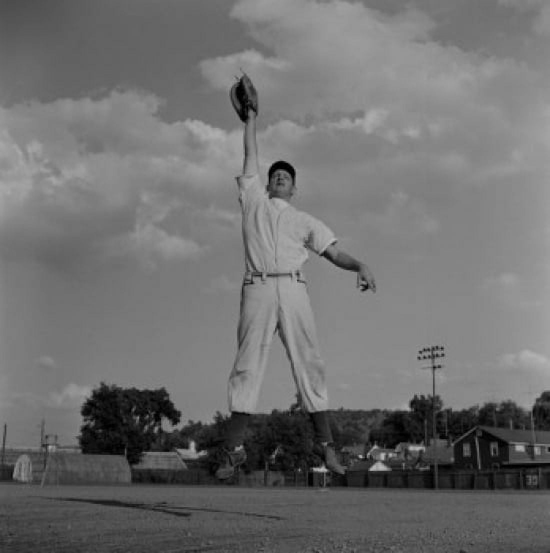 Baseball catcher jumping Canvas Art - (24 x 36)