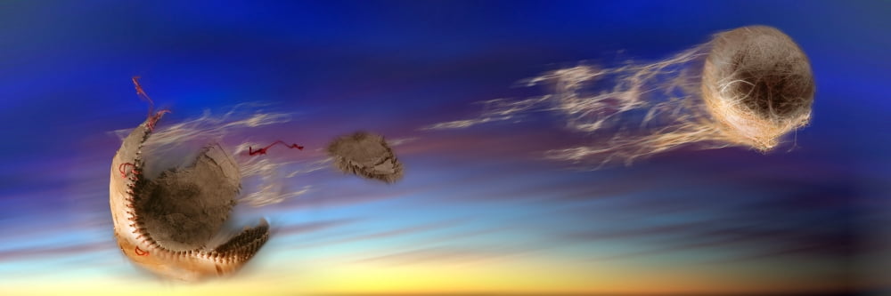 Baseball coming apart in space Canvas Art - Panoramic Images (27 x 9)