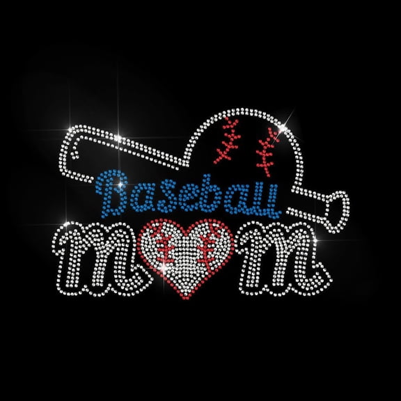 Baseball mom Text Rhinestone Iron on Hotfix Transfer Baseball Bat Love Clear Bling DIY Patch Clothing Repair Hot Fix Applique for T-Shirt Jacket Bag Jeans Craft diy