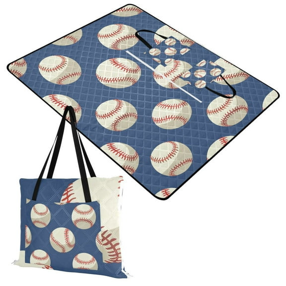 Baseball on Blue Extra Large Picnic Beach Blanket Waterproof Sand Proof Portable Outdoor Mat 60x80