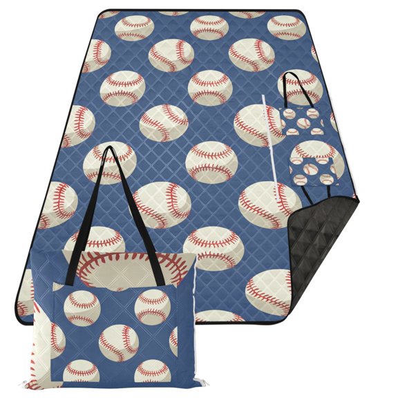 Baseball on Blue Extra Large Picnic Beach Blanket Waterproof Sand Proof Portable Outdoor Mat 80x118