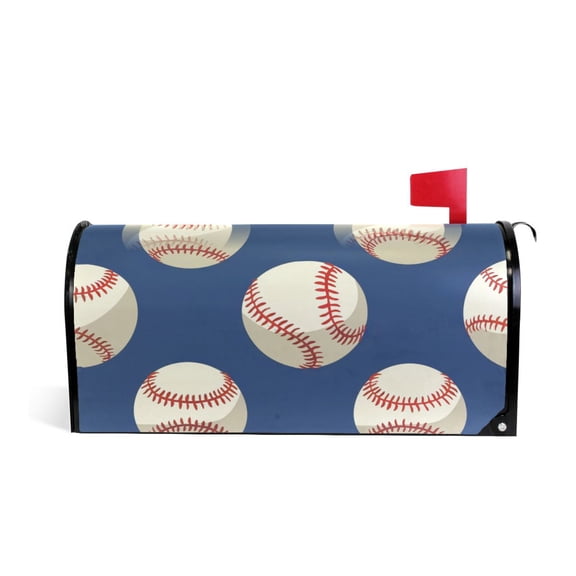 Baseball on Blue Magnetic Mailbox Covers 21" X 18" Post Letter Box Wraps Waterproof Garden Yard Outdoor Decoration