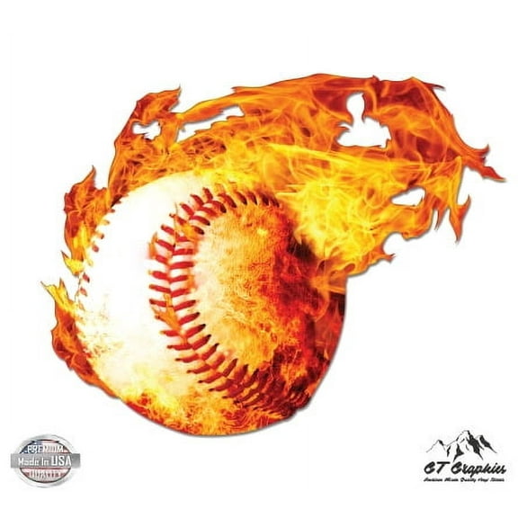 Baseball on Fire - 3" Vinyl Sticker - For Car Laptop I-Pad Phone Helmet Hard Hat - Waterproof Decal