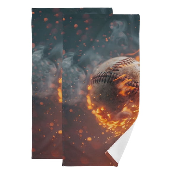 Baseball on Fire Hand Towel Absorbent Bath Towels for Bathroom Sports Gym 28" x 14" Set of 2