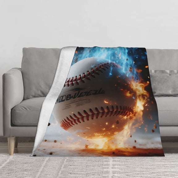Baseball on Fire Print Throw Blankets Flannel Blanket Soft Throw Blanket for Couch, Bed, Sofa Luxurious Warm and Cozy for All Seasons