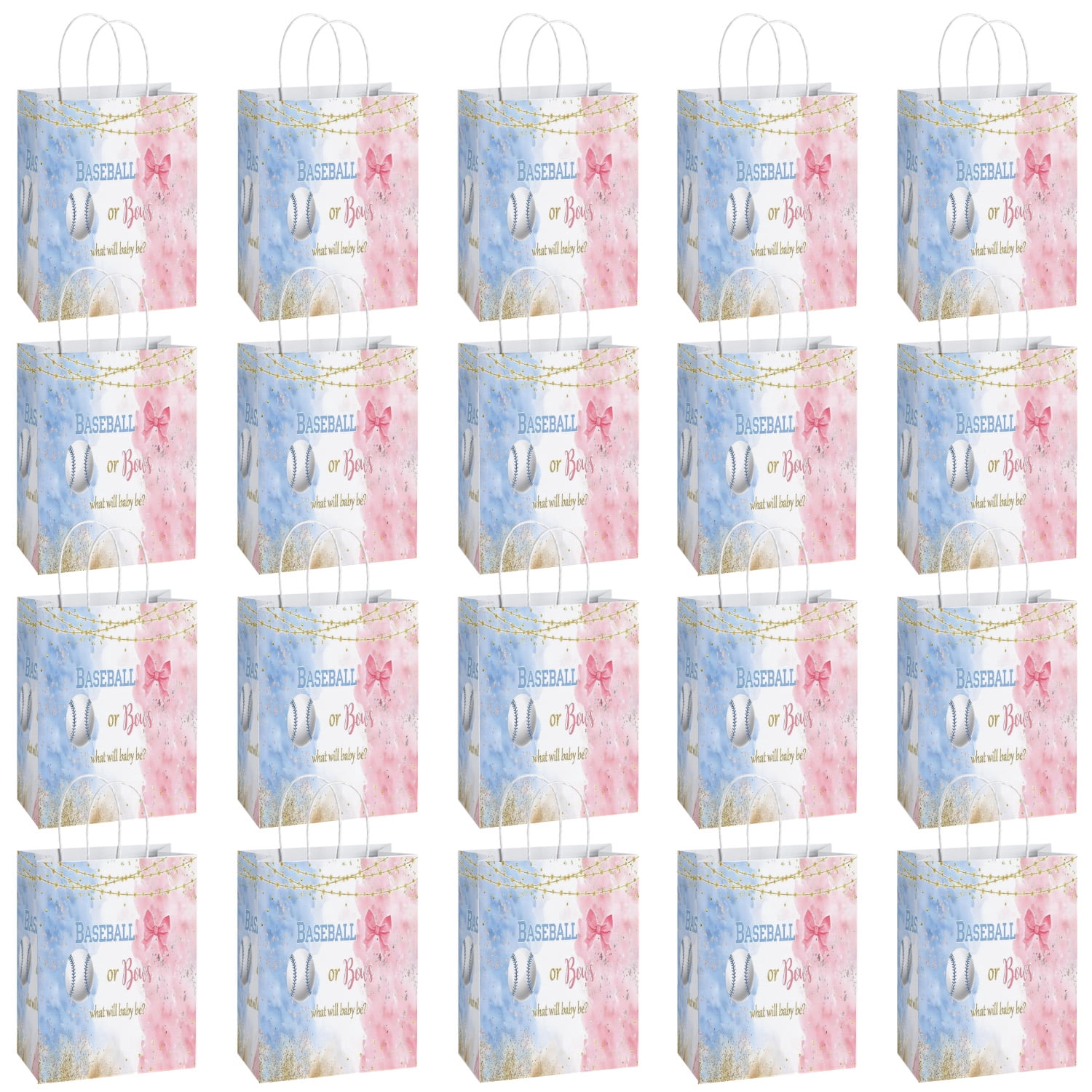 Baseball or Bows Gender Reveal Party Favor Bags, Boy or Girl Baby Shower He or She Pregnancy Reveal Surprise Party Supplies