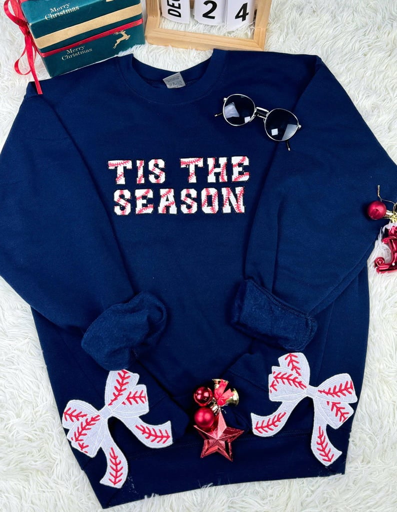 Baseball stitch Bow Applique side bow machine embroidery sweatshirt