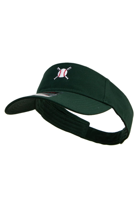 Baseball with Crossing Bats Logo Embroidered Cotton Twill Sun Visor - Dk Green OSFM