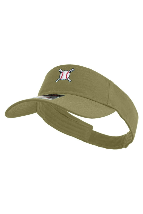 Baseball with Crossing Bats Logo Embroidered Cotton Twill Sun Visor - Khaki OSFM