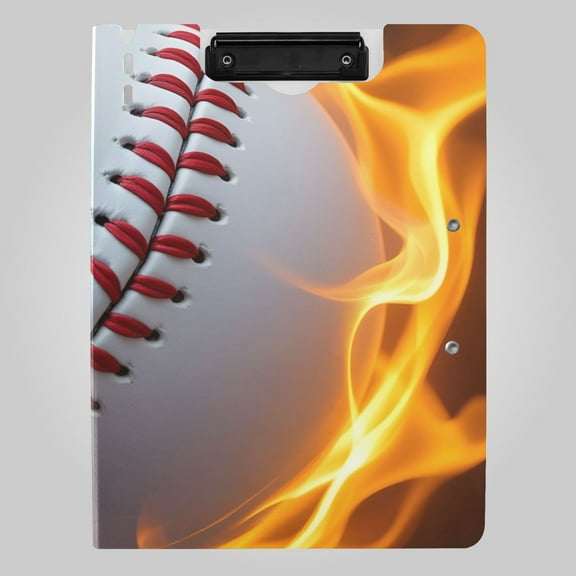 Baseball with Flame Water Foldable Binder Folder Clipboard with Pen Slot Double Clips A4 Size File Storage
