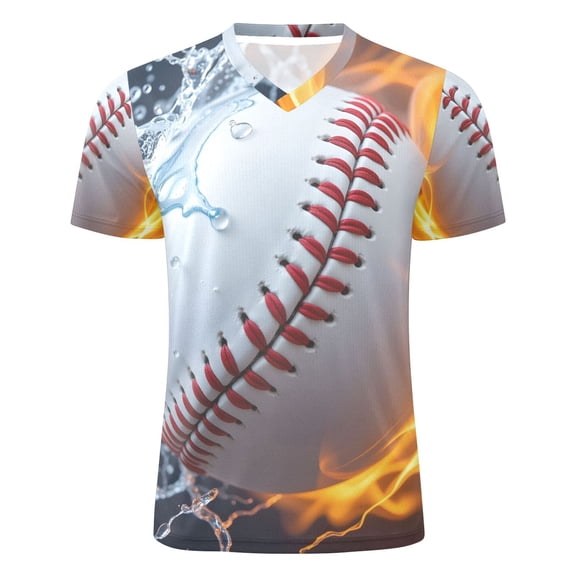 Baseball with Flame Water Men's Sports Jerseys Athletic T-Shirt Football Referee Short Sleeves Shirt XL