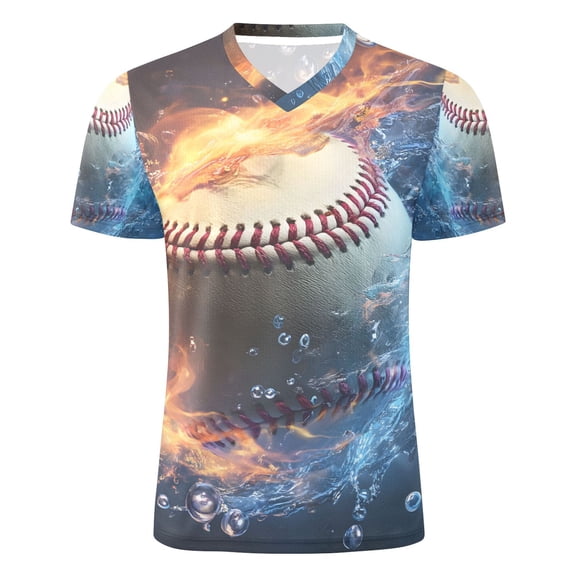 Baseball with Flame and Water Men's Sports Jerseys Athletic T-Shirt Football Referee Short Sleeves Shirt 4XL