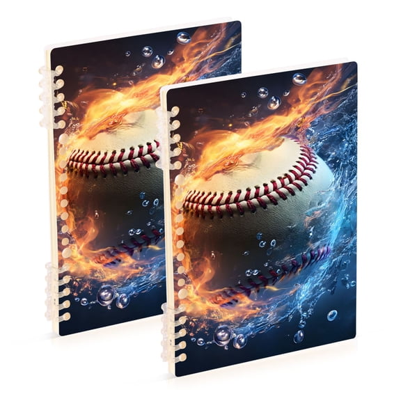 Baseball with Flame and Water Notebook Detachable Coil Notebook Diary Plan Book A5 Size 60 Pages 2 Pack
