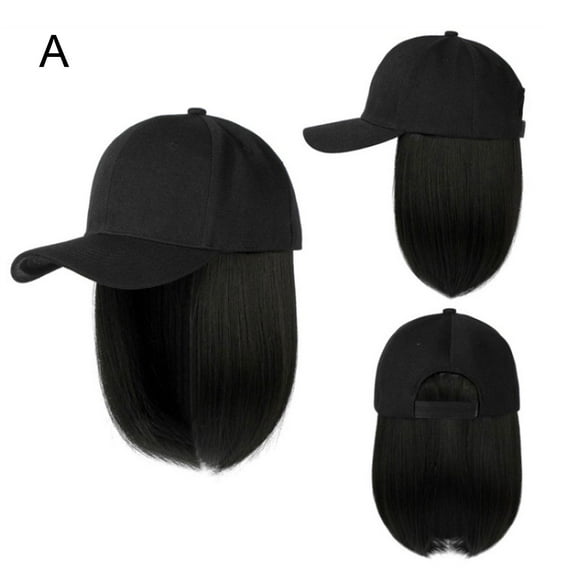Baseball with Hair Extensions, Straight Short Bob Wigs Hat Women Adjustable with Hat Hair Wig Attach Removable Synthetic