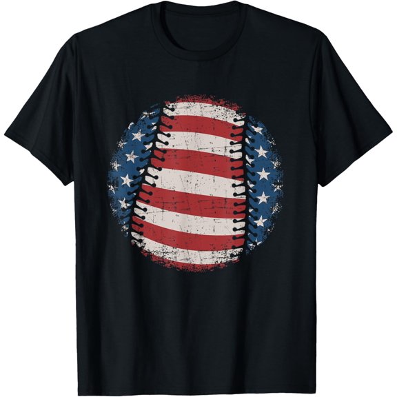 Baseball with US american flag for patriotic baseballer T-Shirt