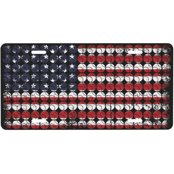 Baseball with USA Flag License Plate Novelty Metal Plate Vanity Tag Aluminum Car Front License Plate Decor 6x12 Inch