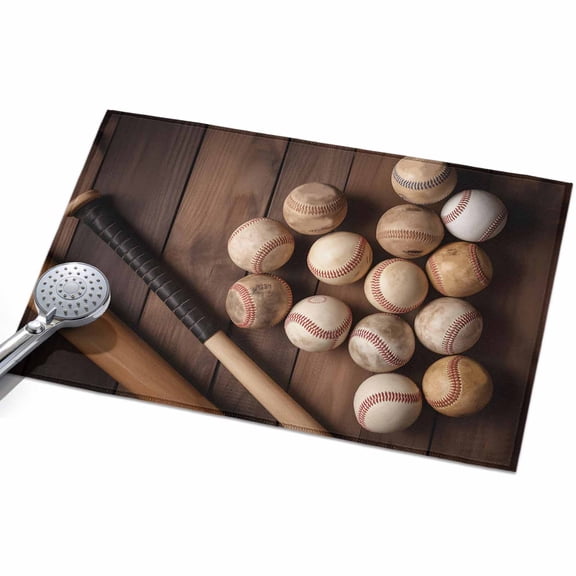 Baseballs 2x3ft Non Slip Area Rug Vintage Baseball and Bat Sport Games Brown Wooden Grain Washable&nbsp;Soft Area Rugs for Living Room, Indoor&nbsp;Circle Carpet for Bedroom Dining Room Kitchen