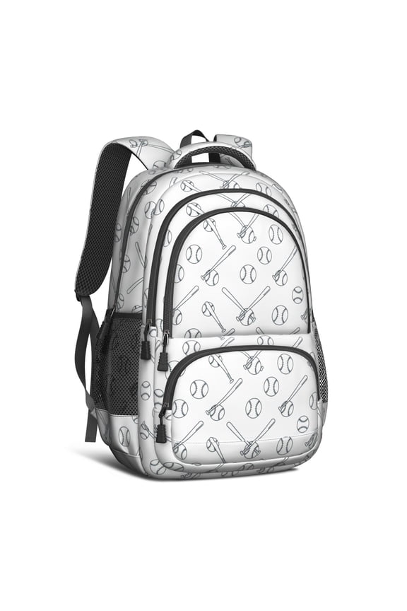 Baseballs Bats White Pattern Backpack for School, Cute School Bag with Adjustable Shoulder Straps and Padded Back, 16.9"x12.6"x5.9"