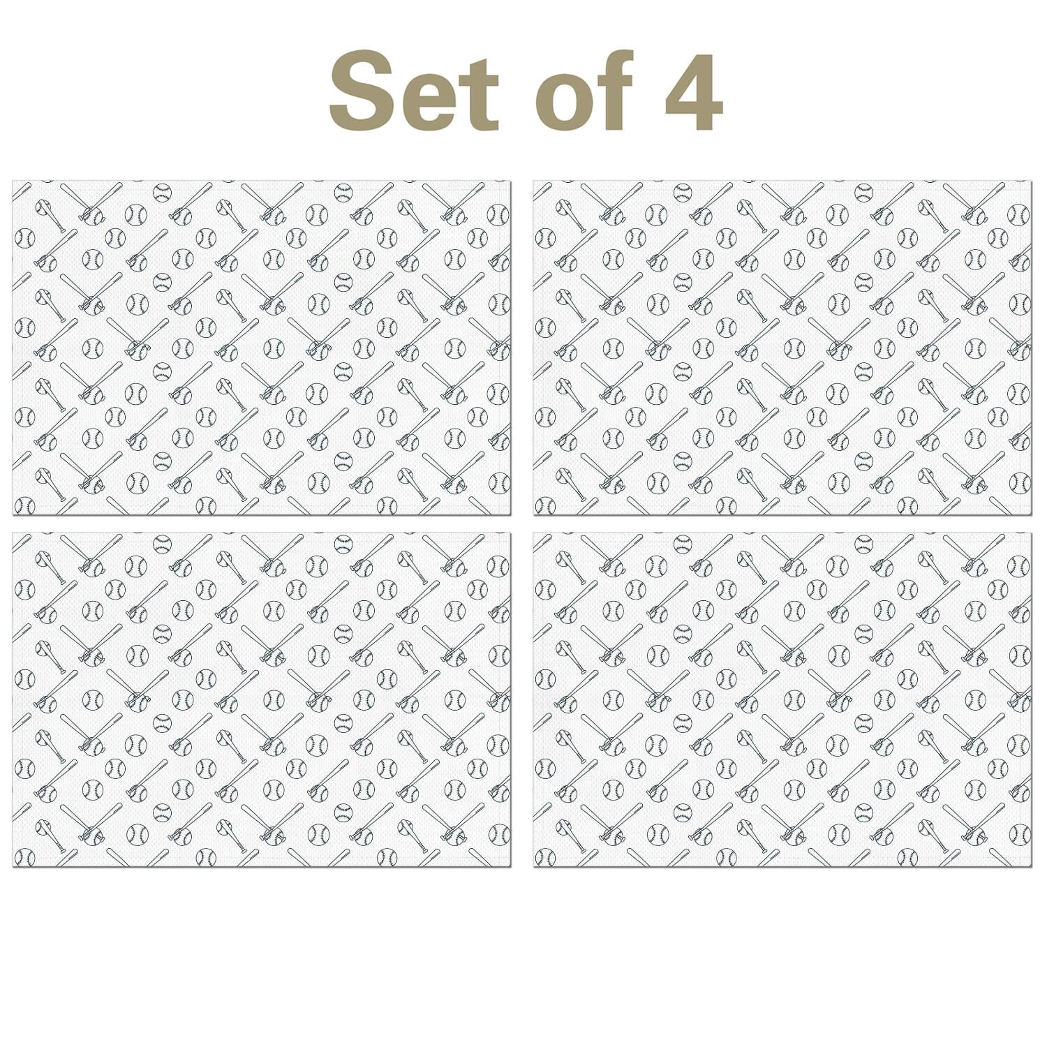 Baseballs Bats White Pattern Linen-look Placemats Set Of 4, Farmhouse ...