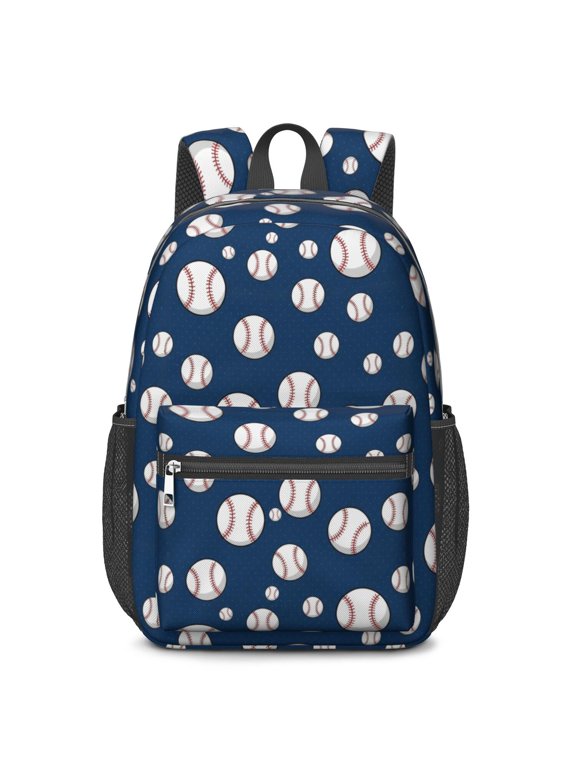 Baseballs Blue Pattern 17" School Backpacks for Teens,Waterproof Oxford Fabric,S-Shape Padded Straps for School,Travel,Hiking,Camping