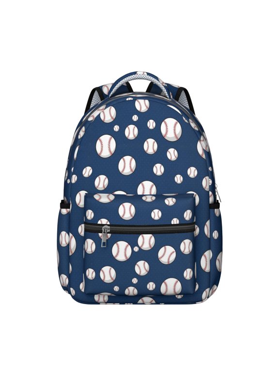 Baseballs Blue Pattern Backpack for School, Cute School Bag with Adjustable Shoulder Straps and Padded Back, 15.3"x11"x7.1"