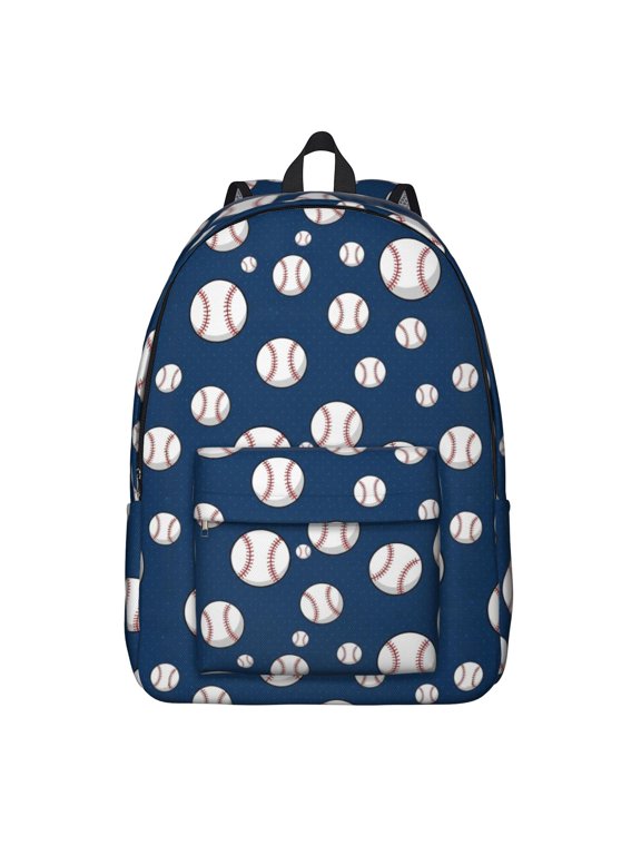 Baseballs Blue Pattern Backpack for School, Cute School Bag with Adjustable Shoulder Straps and Padded Back, 15.7"x11.8"x5.5"