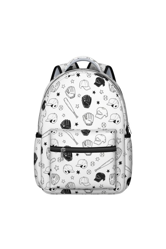 Baseballs Caps Black Pattern Backpack for School, Cute School Bag with Adjustable Shoulder Straps and Padded Back, 15.3"x11"x7.1"