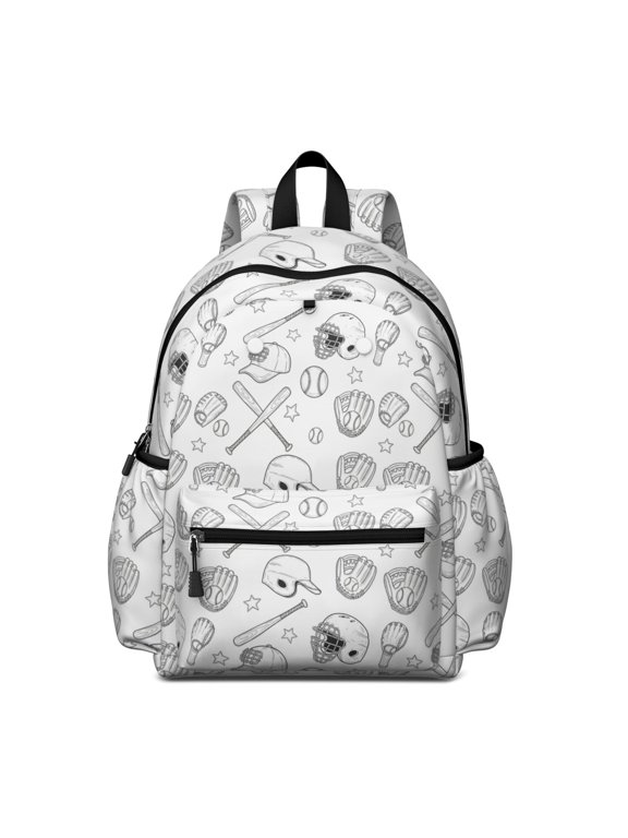 Baseballs Caps Black Pattern Cute School Backpack with Padded Back and Adjustable Shoulder Straps 13.4"x11"x4.7"