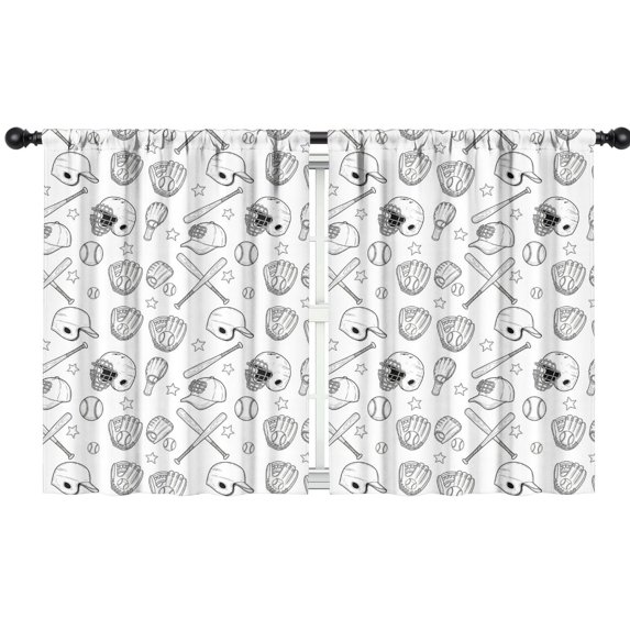 Baseballs Caps Black Pattern Insulated Teens Curtains Set Of 2, Bedroom Essentials, Toddler Room Decor 42"x54"