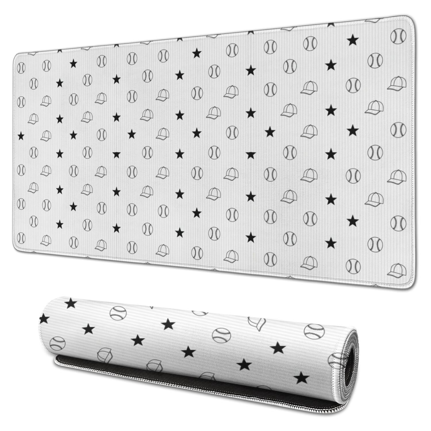 Baseballs and Caps Light Gray Extended Large Mouse Pad, Gaming Desk Pad ...