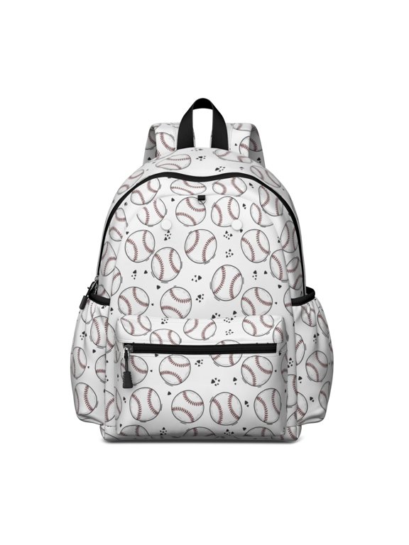 Baseballs Dots White Pattern Backpack for School, Cute School Bag with Adjustable Shoulder Straps and Padded Back, 13.4"x11"x4.7"
