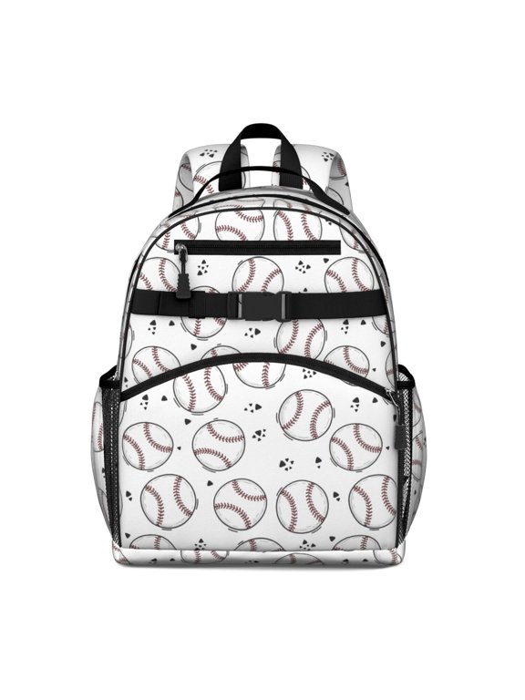 Baseballs Dots White Pattern Backpack for School, Cute School Bag with Adjustable Shoulder Straps and Padded Back, 15.25"x11.5"x5.25"