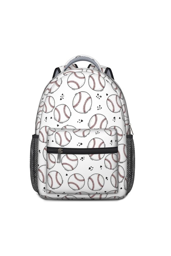 Baseballs Dots White Pattern Backpack for School, Cute School Bag with Adjustable Shoulder Straps and Padded Back, 15.3"x11"x6.7"