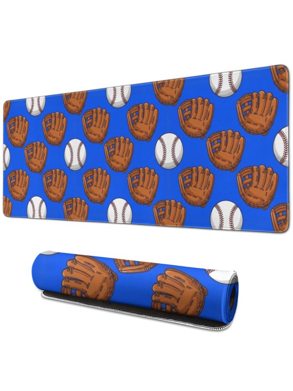 Baseballs and Gloves Blue Pattern Extended Large Mouse Pad, Large Mouse Mat with Non Slip Base & Stitched Edges, Eco-Friendly Gifts for Coworkers Family Friends,31.5"x11.8"