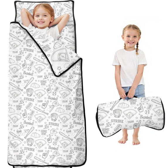 Baseballs Gloves Pattern Kids Nap Mat, Preschool Sleeping Pad with ...