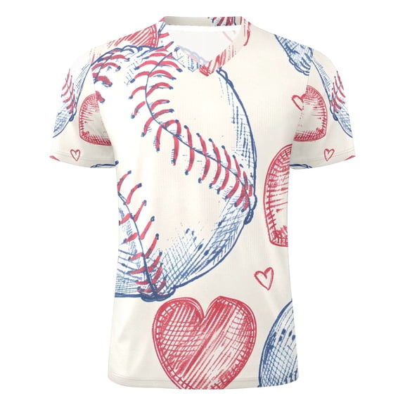 Baseballs Hearts Hand Painted Men's Sports Jerseys Athletic T-Shirt Football Referee Short Sleeves Shirt XXL