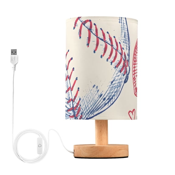 Baseballs Hearts Hand Painted Table Lamp with USB Port LED Warm Light Lamp Night Light Home Decor
