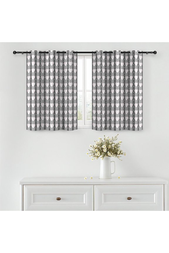 Baseballs and Hearts Light Gray Pattern Blackout Curtains,Triple Weaved Fabric,Thermal Insulated,Room Darkening,Grommet Top,2 Panels,42x45in(107x114cm)