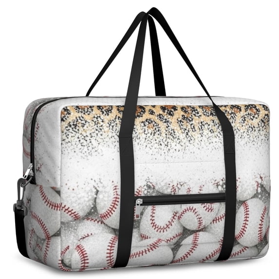 Yellow Shop Front Baseballs Leopard Print Yellow Foldable Travel Duffel Bag, Weekend ...